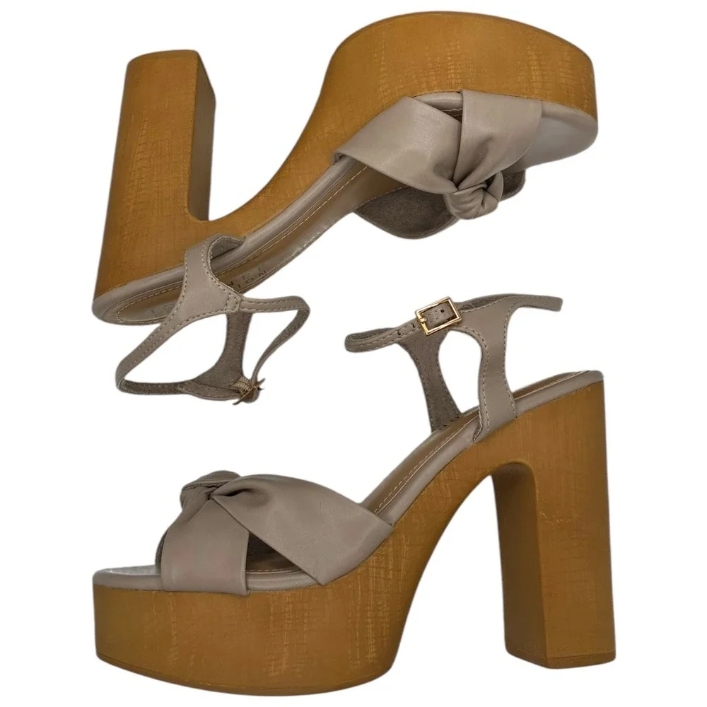 Journee Collection Lorrica Taupe Bow Platform Heels 4.75